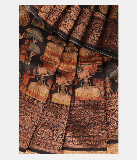 Black Tussar Printed Saree T2244123