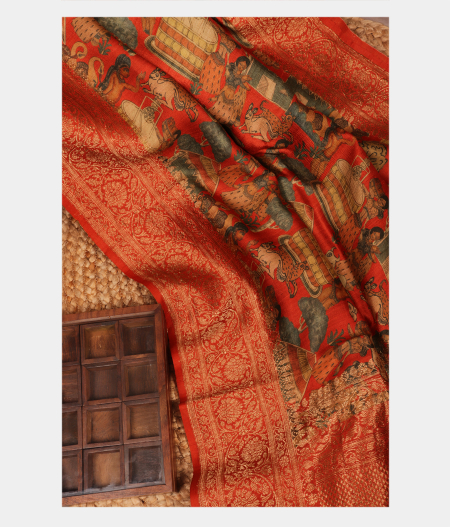 Red Tussar Printed Saree T224415-image