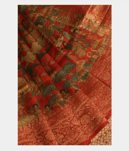 Red Tussar Printed Saree T2244152