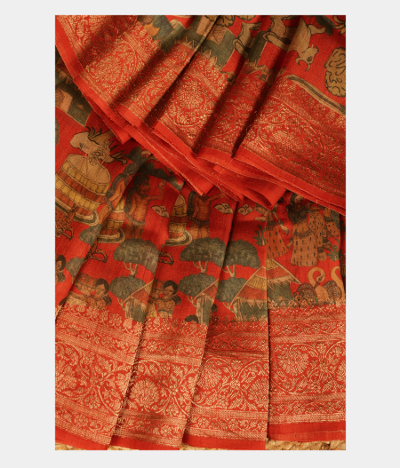 Red Tussar Printed Saree T2244153