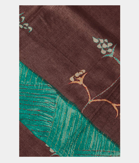 Brown Tussar Embroidery Printed Saree T221720-image