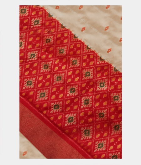 Beige Ikat Silk Saree T204719-image