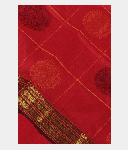 Red Silk Cotton Saree T189057-image