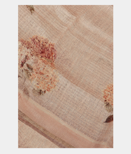 Light Peach Linen Printed Saree T224027-image