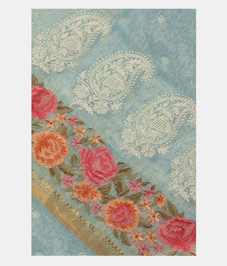 Blue Linen Embroidery Saree T220029-image