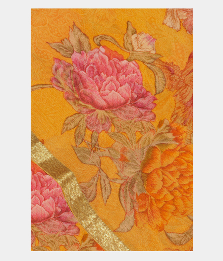 Yellow Chiffon Printed Silk Saree T224150-image
