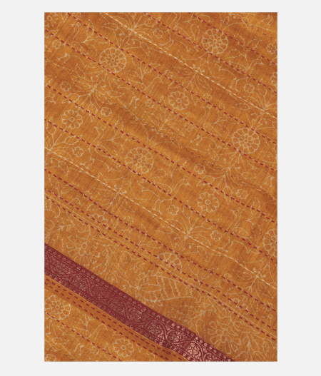 Yellow Tussar Printed Saree T224060-image