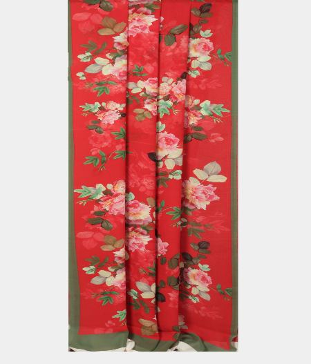 Red Georgette Printed Silk Saree T1893462