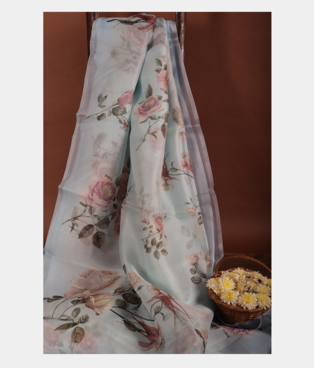 Blue Kora Organza Printed Saree T223944-image