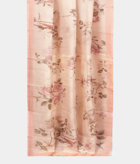 Light Peach Kora Organza Printed Saree T2239553