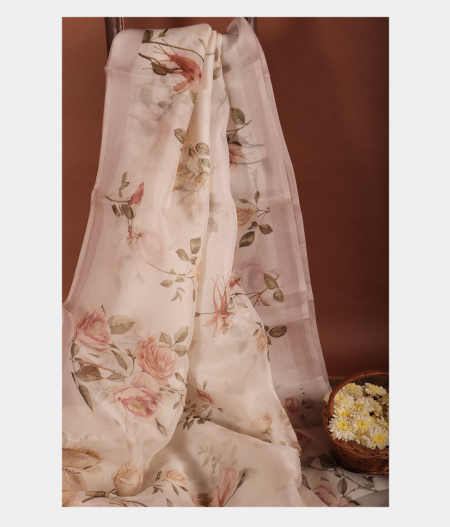 White Kora Organza Printed Saree T223948-image