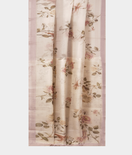 White Kora Organza Printed Saree T2239483