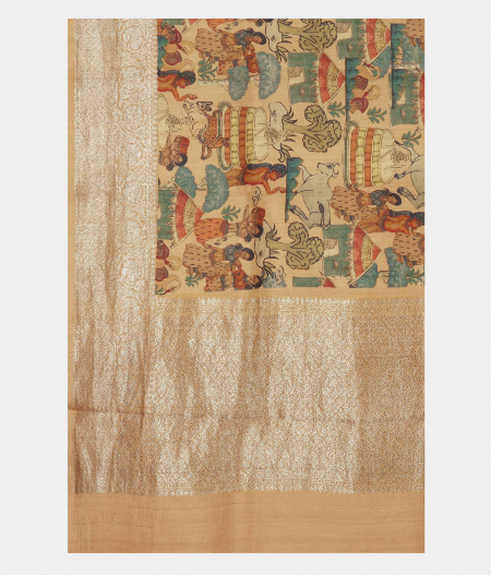 Beige Tussar Printed Saree T2197454