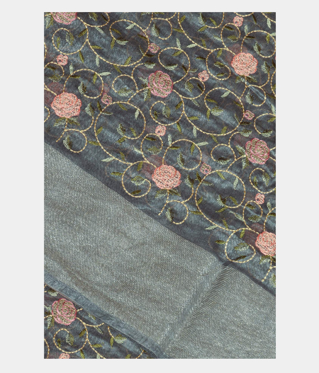 Grey Linen Embroidery Saree T225563-image