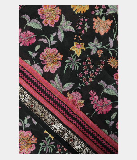 Black Egyptian Printed Cotton Saree T226174-image