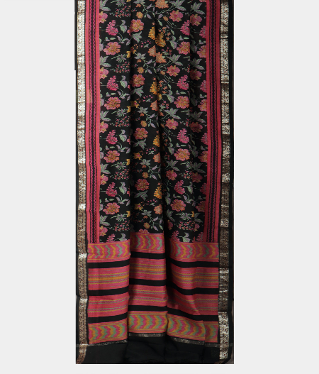Black Egyptian Printed Cotton Saree T2261742