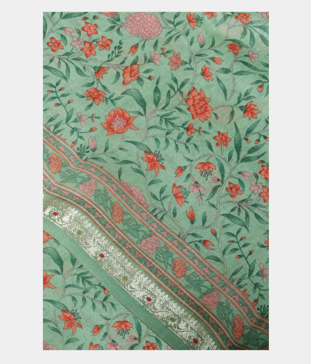 Light Green Egyptian Printed Cotton Saree T226167-image