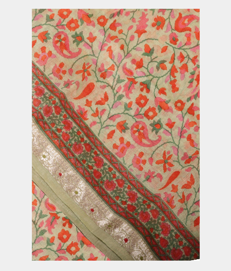 Light Green Egyptian Printed Cotton Saree T226175-image