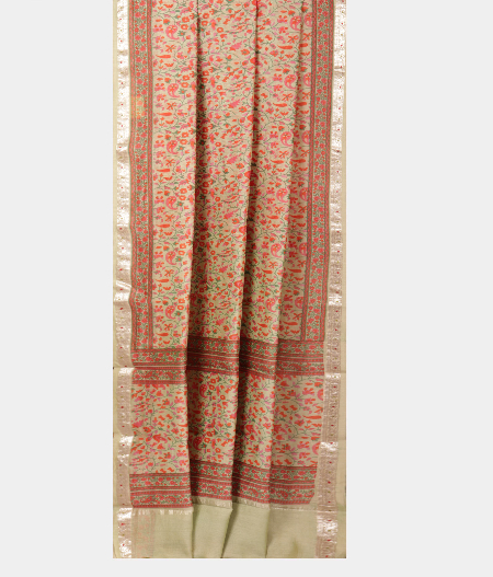 Light Green Egyptian Printed Cotton Saree T2261752