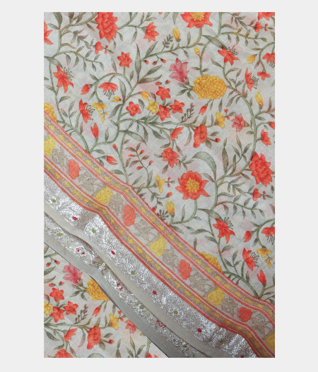 Light Beige Egyptian Printed Cotton Printed Saree T226173-image