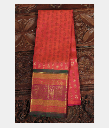 Orange Handwoven Kanjivaram Silk Kids Pavadai T163986-image