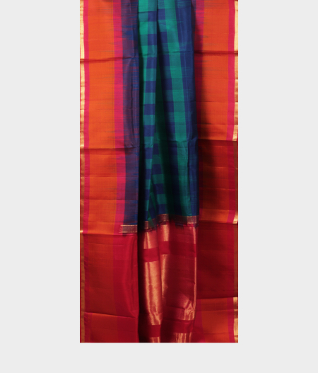 Blue and Green Soft Silk Saree T1555882