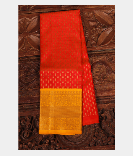Orangish Pink Handwoven Kanjivaram Silk Kids Pavadai T135953-image