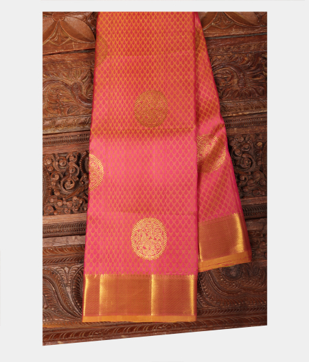 Pinkish Yellow Handwoven Kanjivaram Silk Saree T225335-image