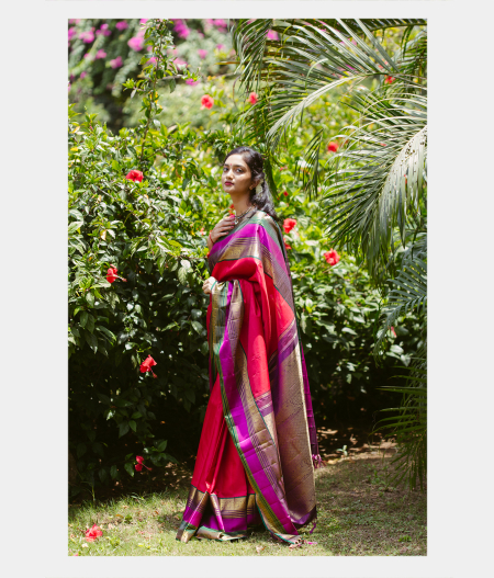 Cherry Red Handwoven Kanjivaram Silk Saree T213838-image