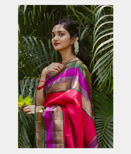 Cherry Red Handwoven Kanjivaram Silk Saree T2138383