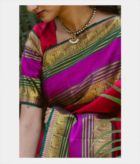 Cherry Red Handwoven Kanjivaram Silk Saree T2138384