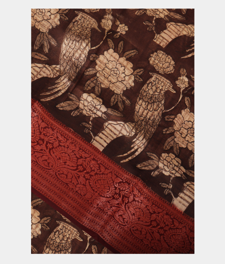 Brown Soft Printed Cotton Saree T214640-image