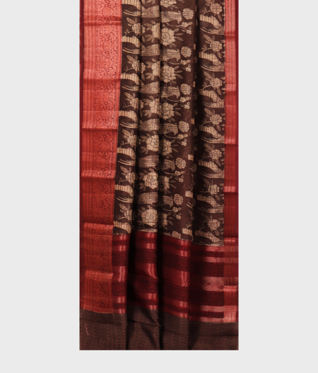 Brown Soft Printed Cotton Saree T2146402