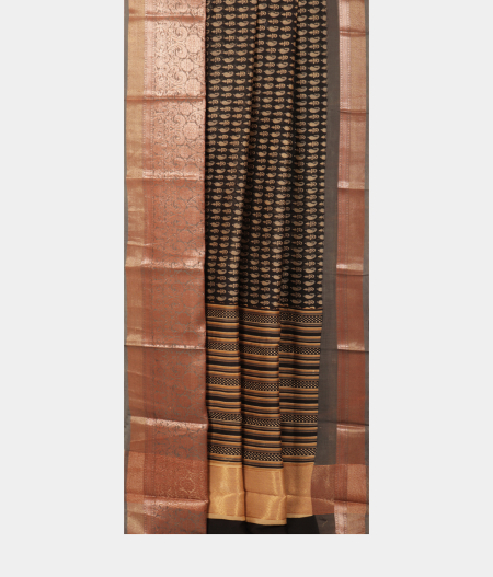 Black Soft Printed Cotton Saree T1331312