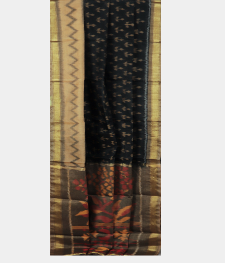 Black Pochampalli Silk Cotton Saree T2174772