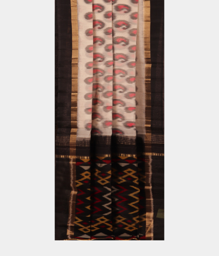 White Pochampalli Silk Cotton Saree T2222242