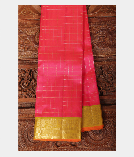 Orangish Pink Handwoven Kanjivaram Silk Saree T224573-image