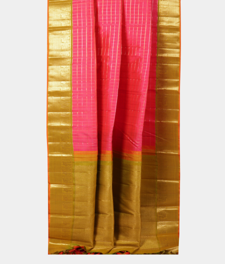 Orangish Pink Handwoven Kanjivaram Silk Saree T2245732