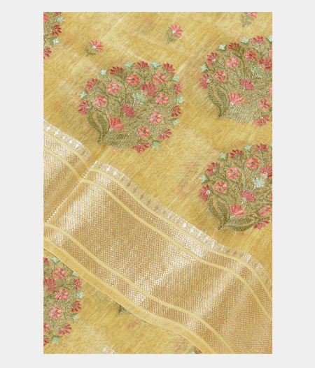Yellow Linen Embroidery Saree T225553-image