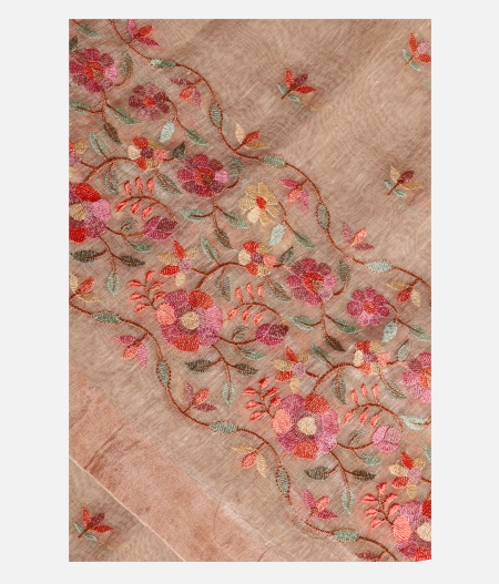 Cream Linen Embroidery Saree T225561-image