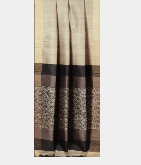 Beige Tussar Printed Saree T2232092