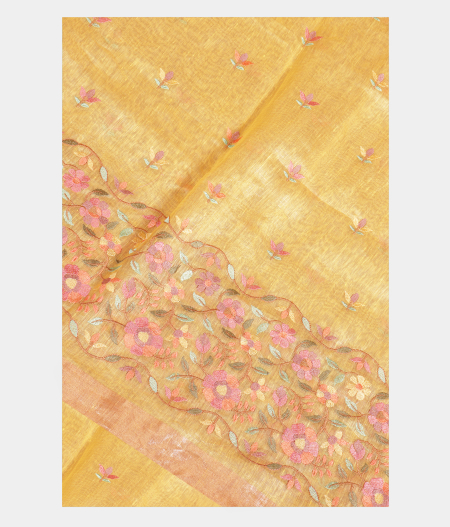 Yellow Linen Embroidery Saree T225559-image