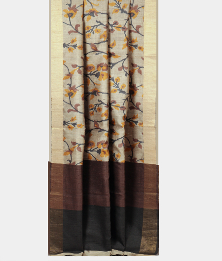 Dark Beige Tussar Printed Saree T2231982