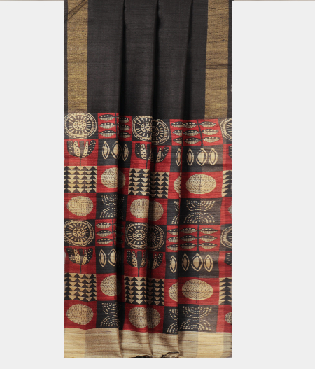 Black Tussar Printed Saree T2233102