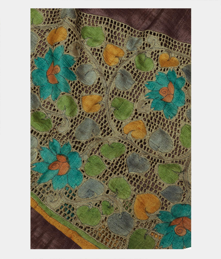 Greyish Brown Tussar Cut Work Saree T207460-image