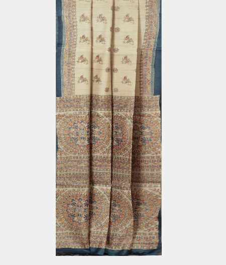 Blue Tussar Printed Saree T2233442