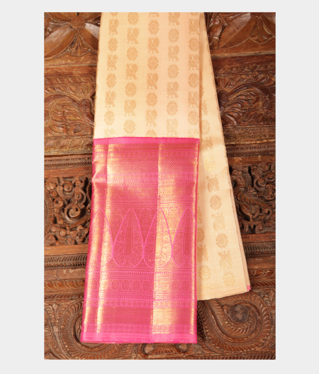 Beige Handwoven Kanjivaram Silk Pavadai T221557-image