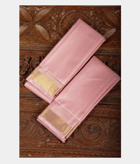 Pink Handwoven Kanjivaram Silk Dhoti and Vastharam T226019-image