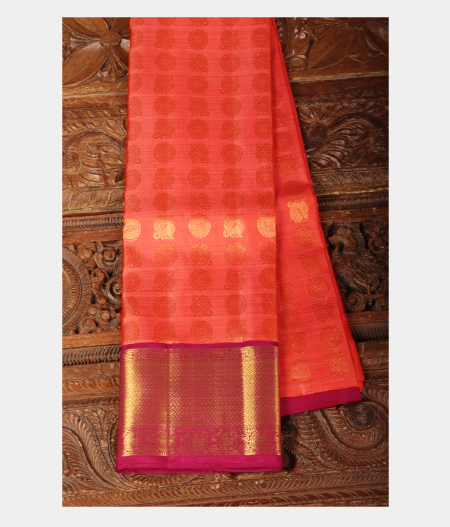 Pinkish Orange Handwoven Kanjivaram Silk Pavadai T221535-image