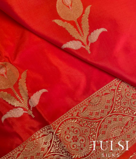 Orange Banarasi silk saree T2225032
